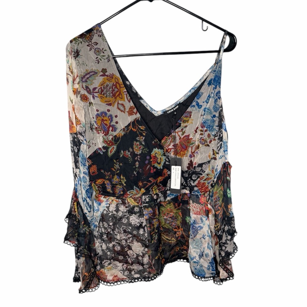 NWT LOVE SAM Versaille Garden Floral Patchwork Floral Boho Bell Sleeve Blouse
